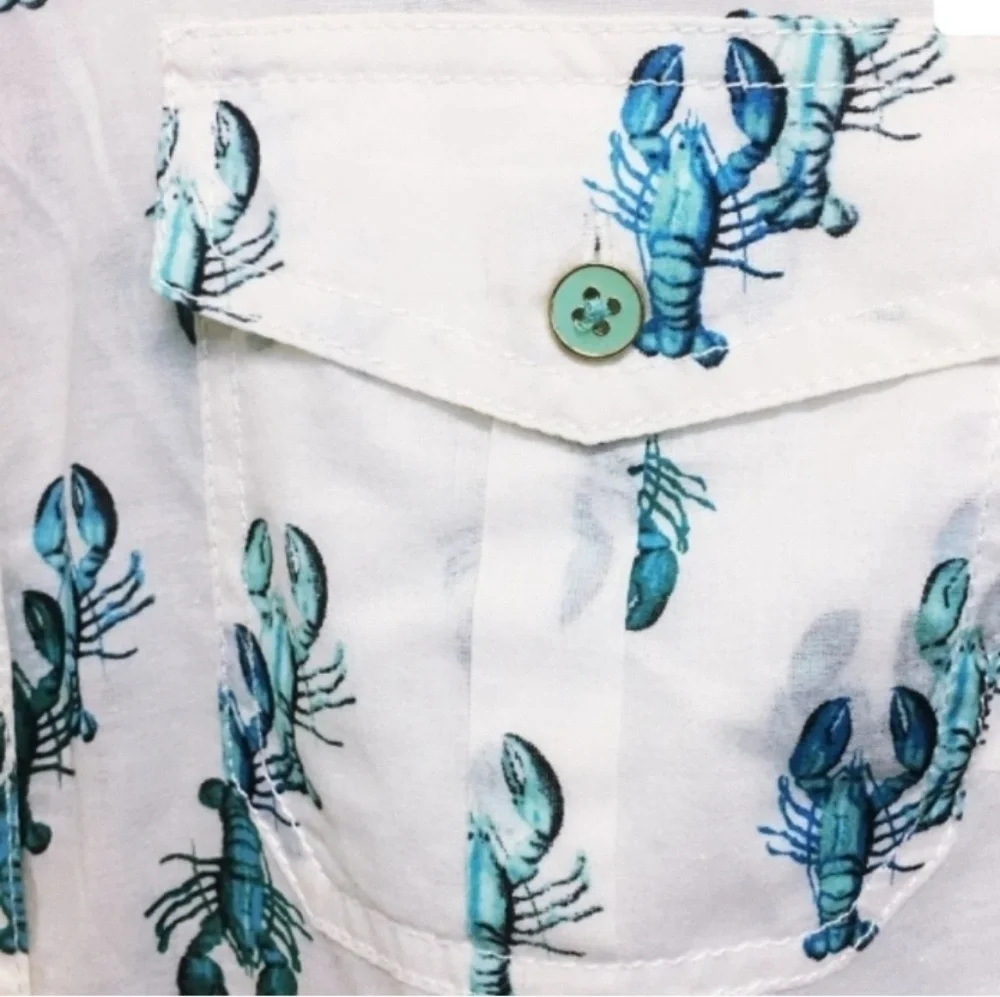 Tory Burch Aqua Blue Coastal Lobster Brigette Shirt Size 4